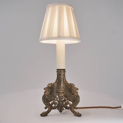 Antique Victorian Gothic Revival griffins lions table lamp, gilt pewter, 1880`s ca, English